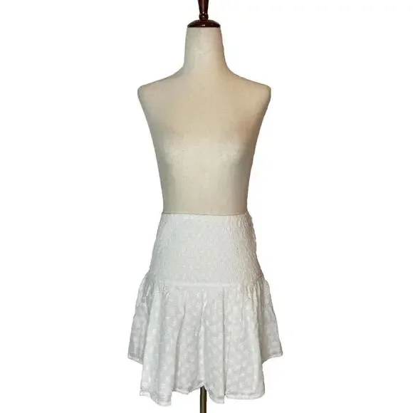 Sabo Harmony Skirt Womens S Eyelet Smocked Stretch High Waist Mini Skirt New - Picture 3 of 9
